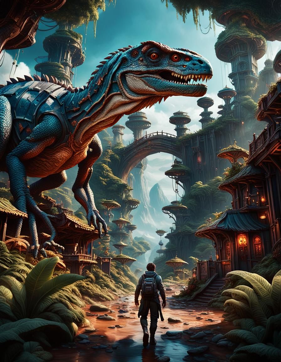 Dramatic Anime Raptor Art in Detailed Matte Painting