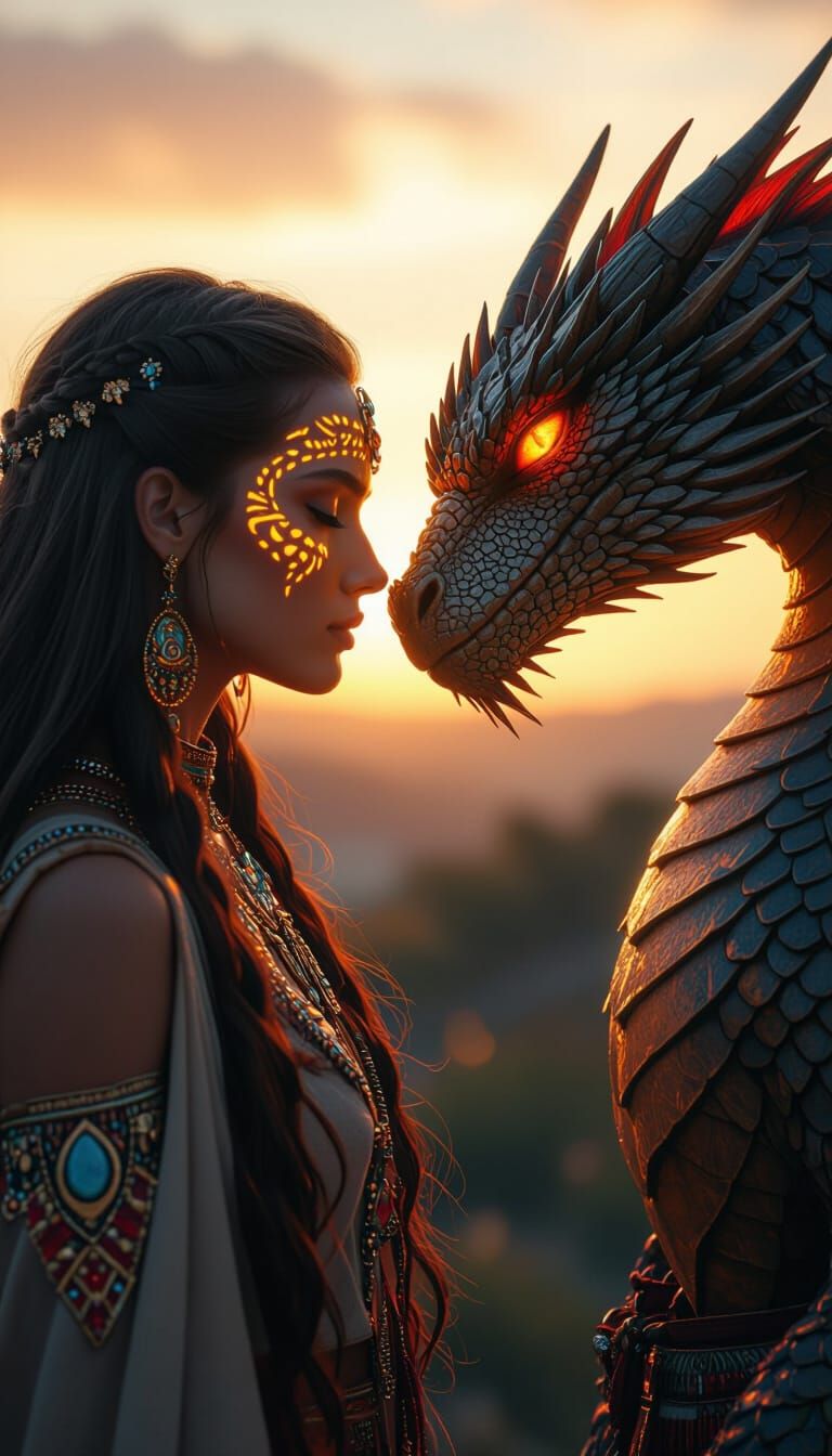 Dragon and Woman Portrait in Digital Art Style