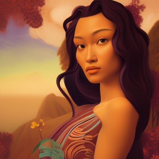 Polynesian Woman Portrait in Renaissance Style