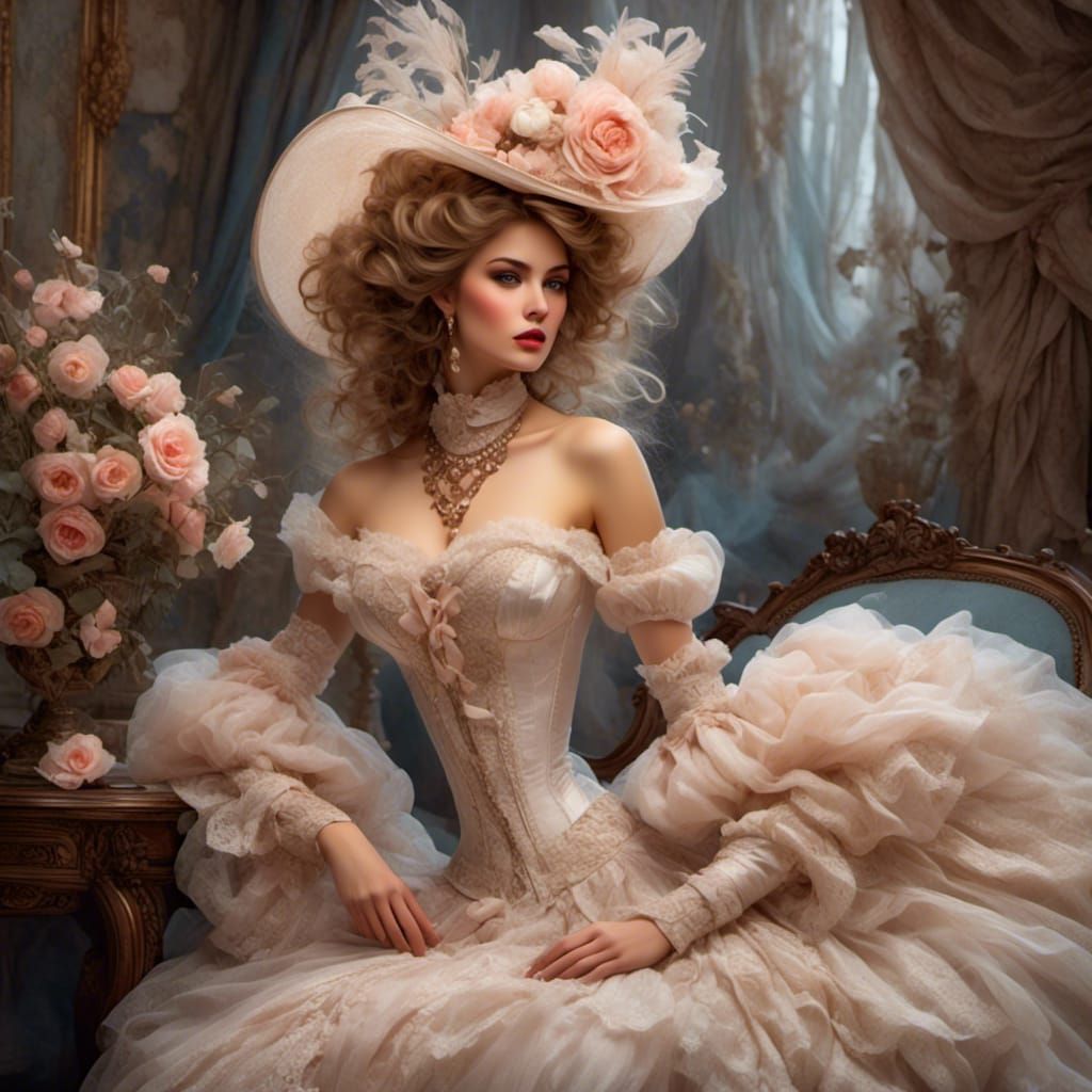 Victorian Era Women in Dreamy Art Nouveau Style