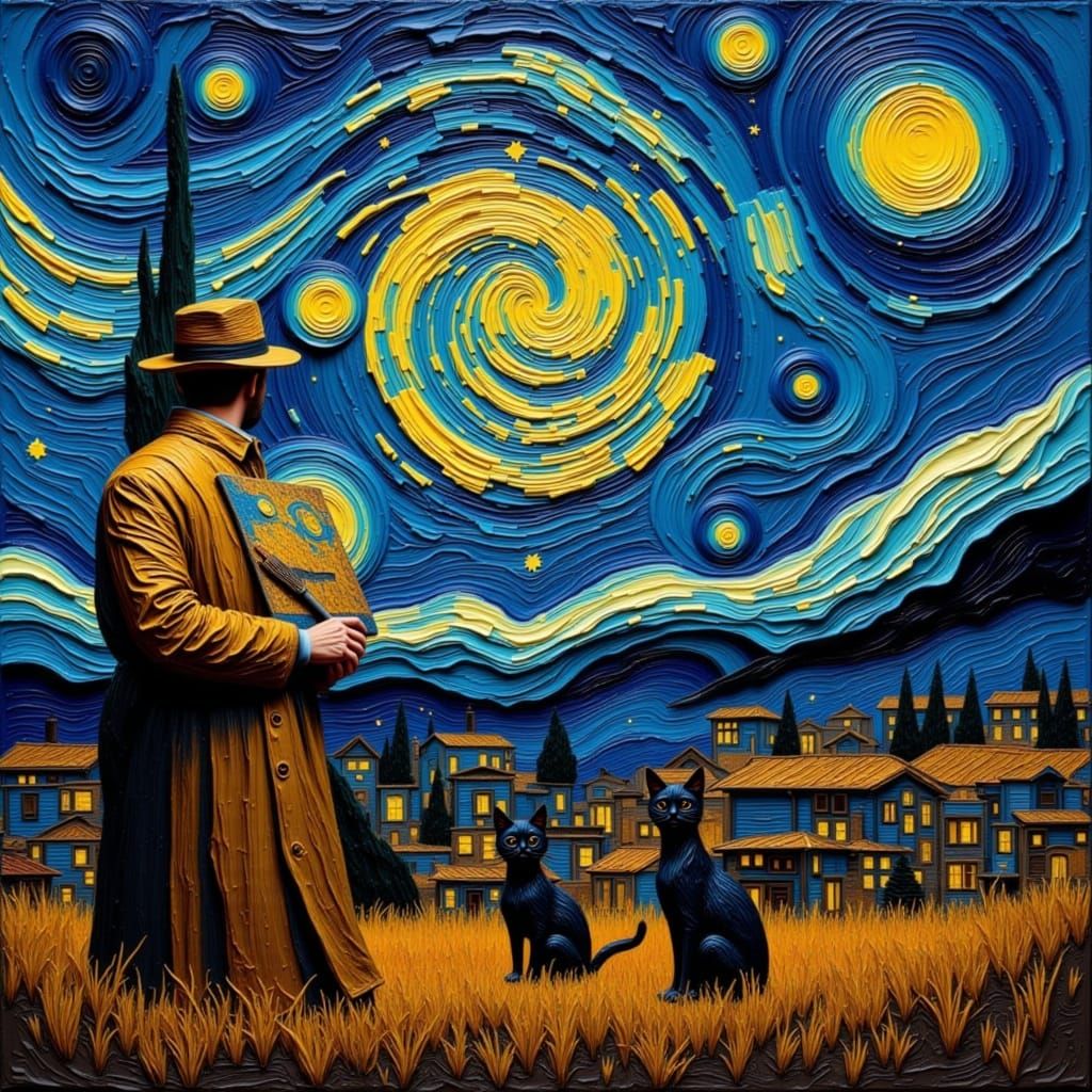 Painter Creates Golden Galaxy Under Starry Night Sky