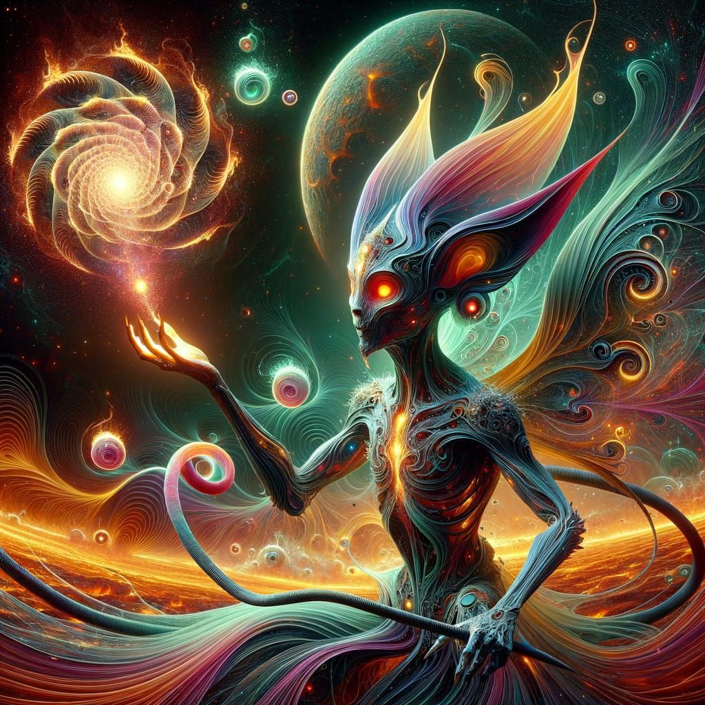 Otherworldly Sorcerer Cyborg Casts Spell on Fiery Planet