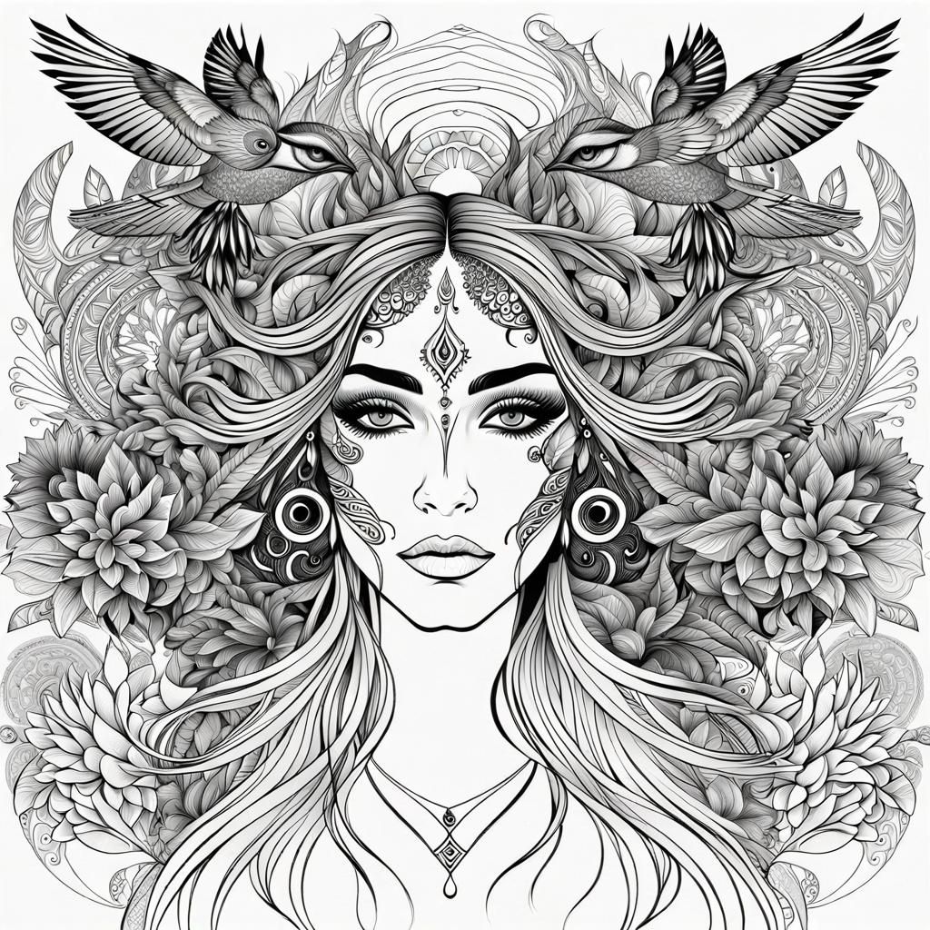 Hypnotic Woman Portrait in Clean Line Art