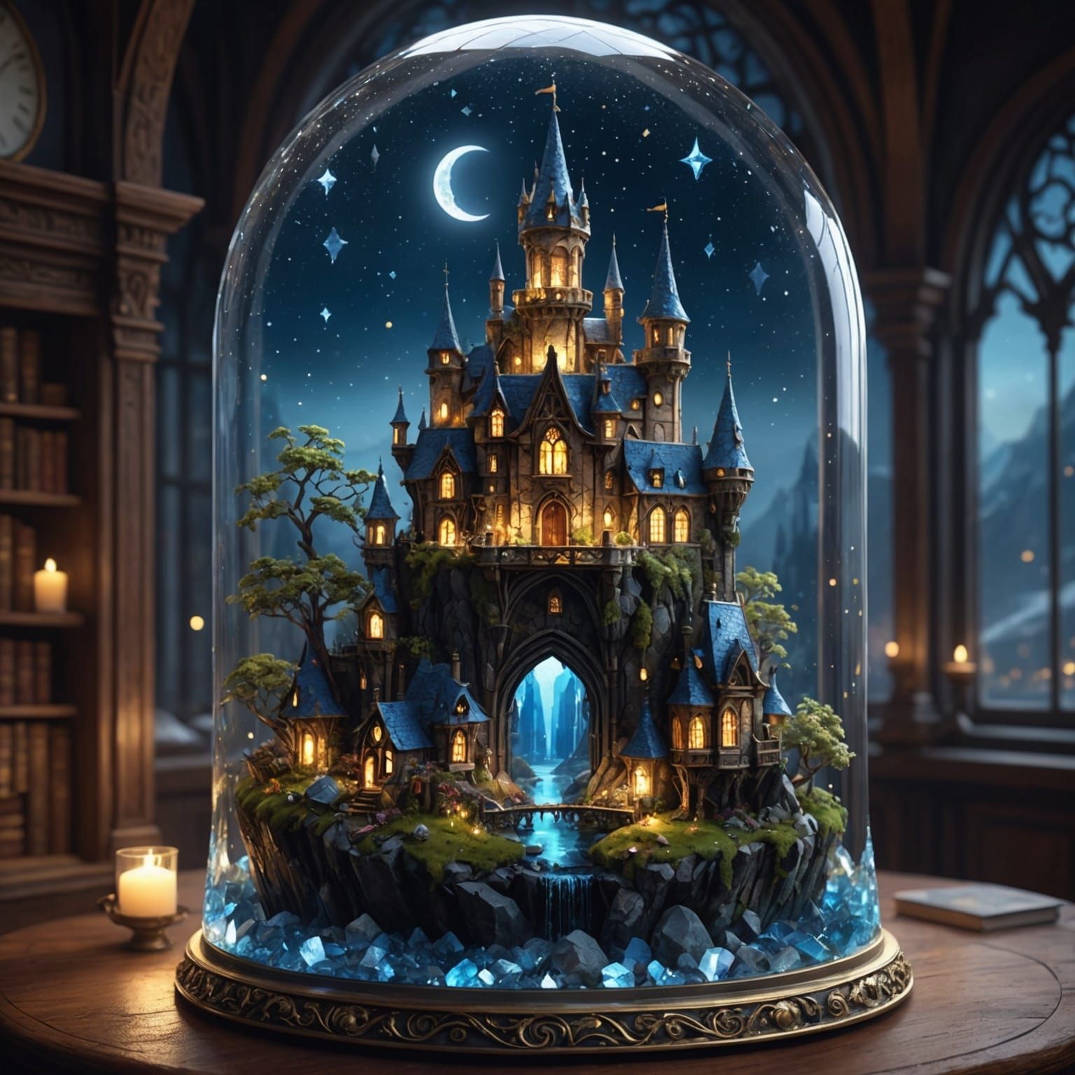 Miniature Fantasy World Inside Crystal Tower