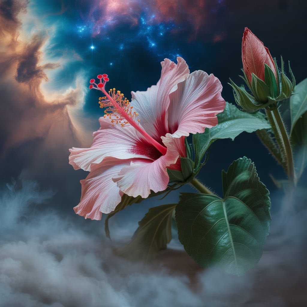 Cosmic Hibiscus: A Surreal Oil Painting Masterpiece