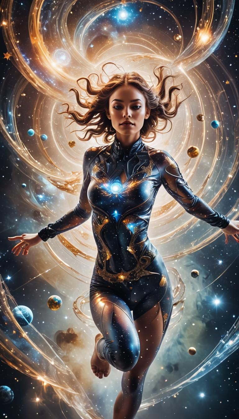 Girl Soars Through Cosmic Light