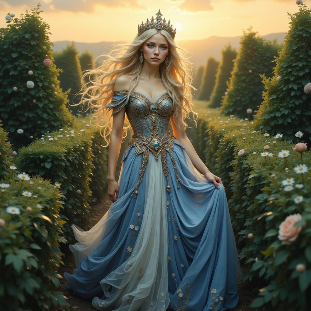 Medieval Princess in Maze: Art Nouveau Style