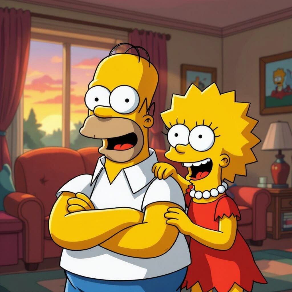 The Simpsons Family in Classic 90s Animation Style
