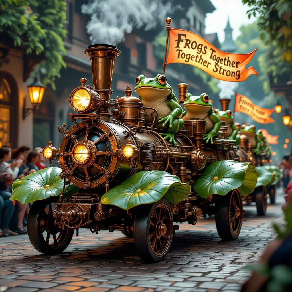 Steampunk Frog Engine Leads Vibrant Parade