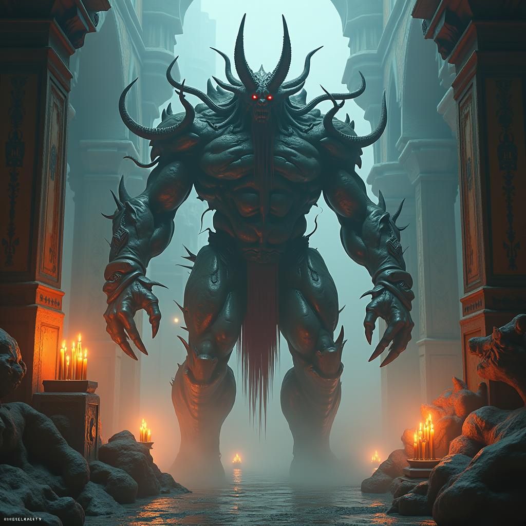 Cybernetic Demon in Dystopian Landscape, Matte Painting