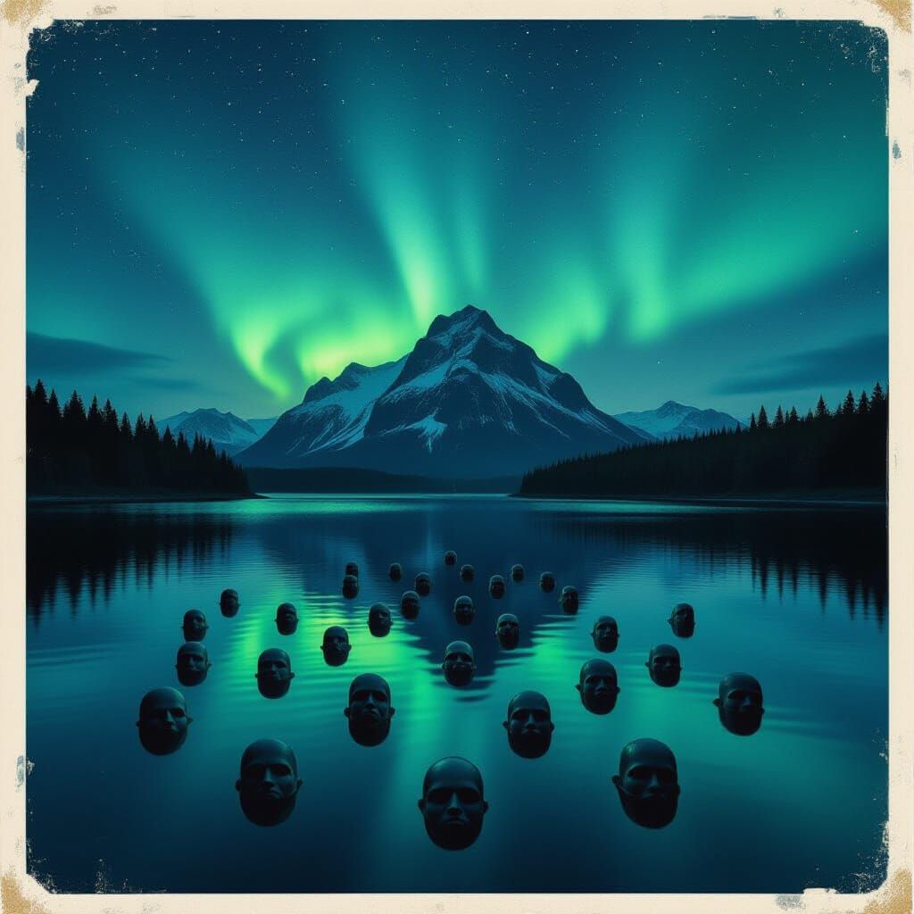 Haunting Taiga Forest Lake with Eerie Underwater Faces