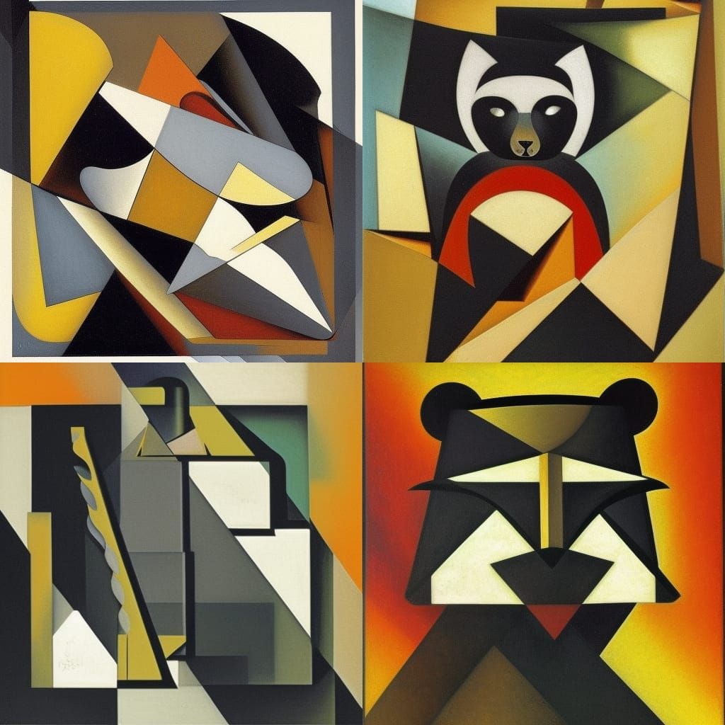 Abstract Cubist Raccoon in Geometric Style