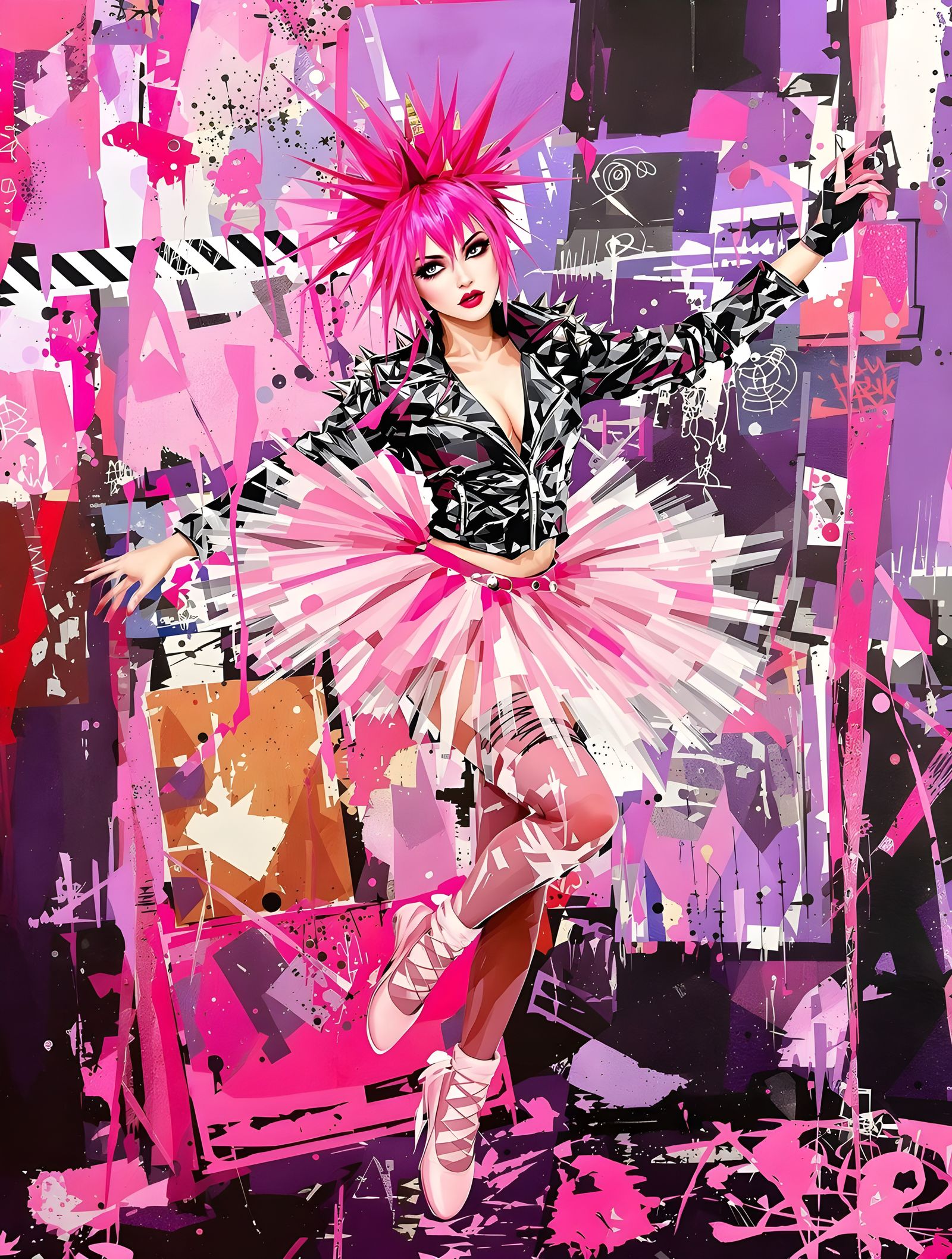 Punk Ballerina in Post-Modern Mixed Media