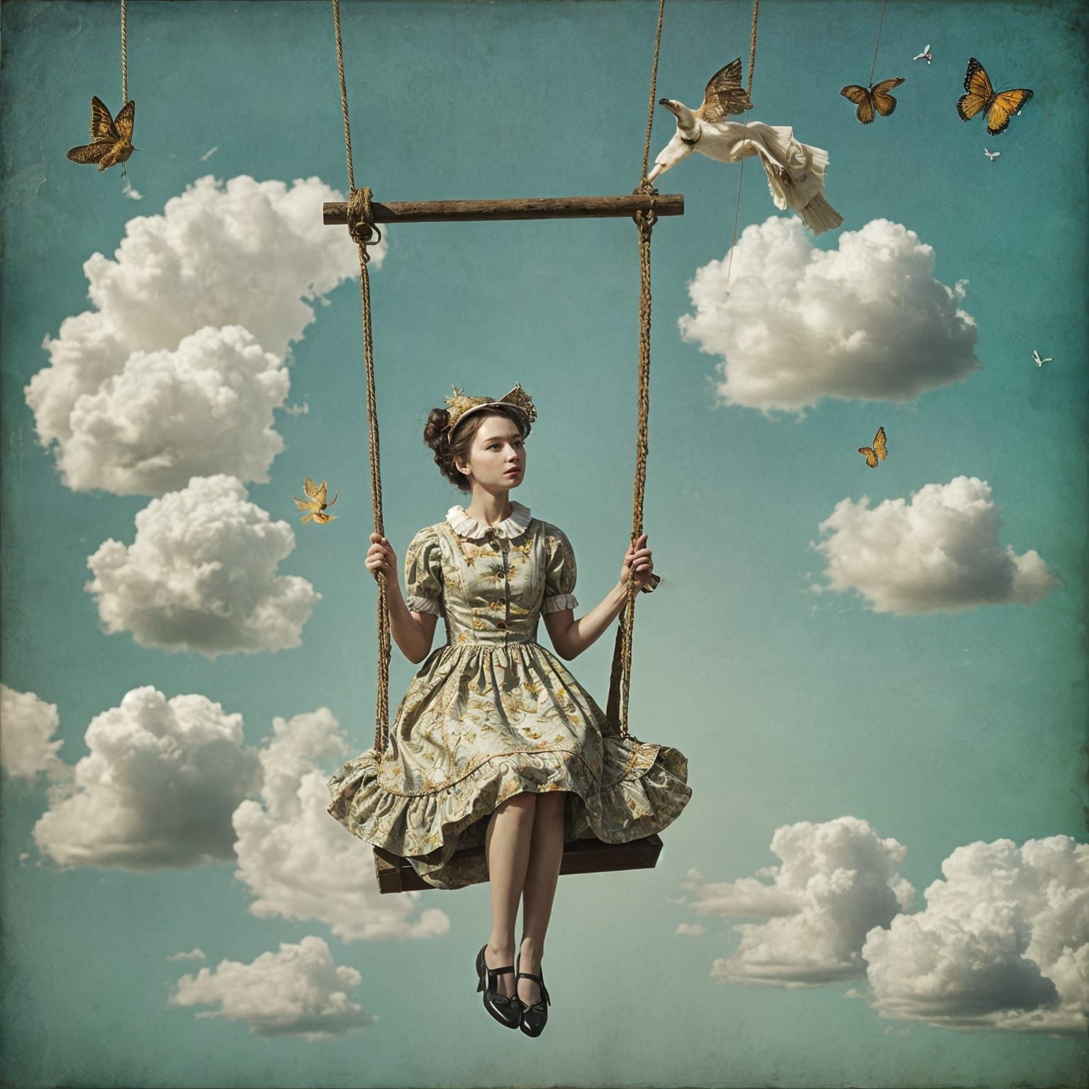 Dreamlike Surreal Woman on Swing, Digital Collage