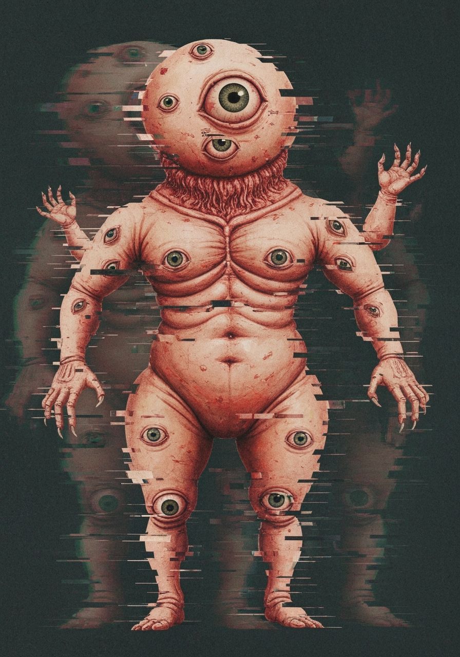 Chaotic Digital Glitch of a Grotesque Bestiary Creature