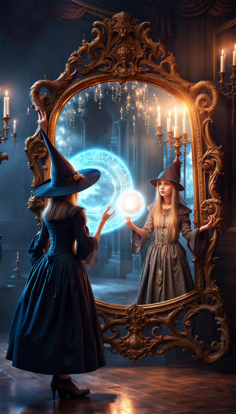 Witch and Magic Mirror Fantasy Art