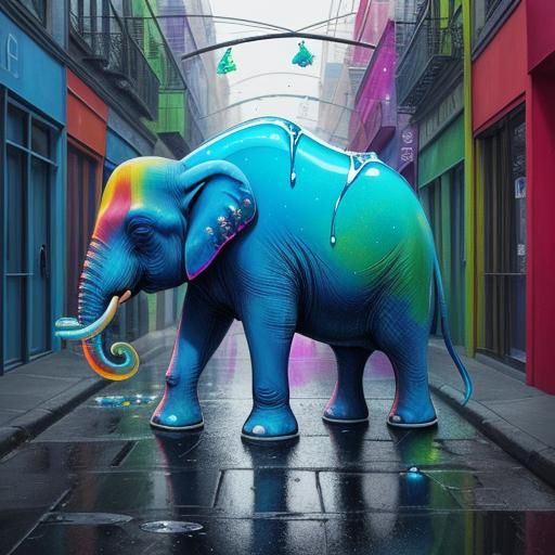Rainbow Elephant in City Alley: Surreal Street Art