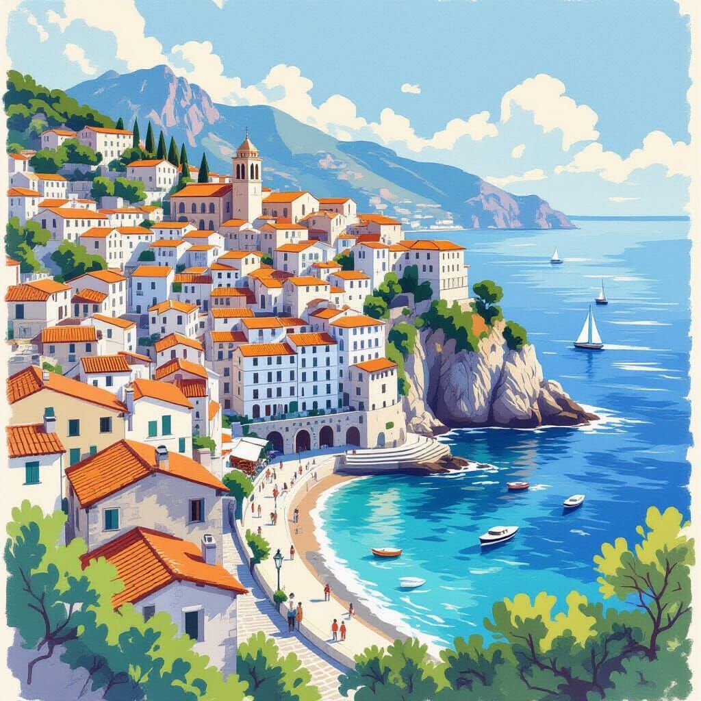 Vintage Poster of Eze City Aerial View