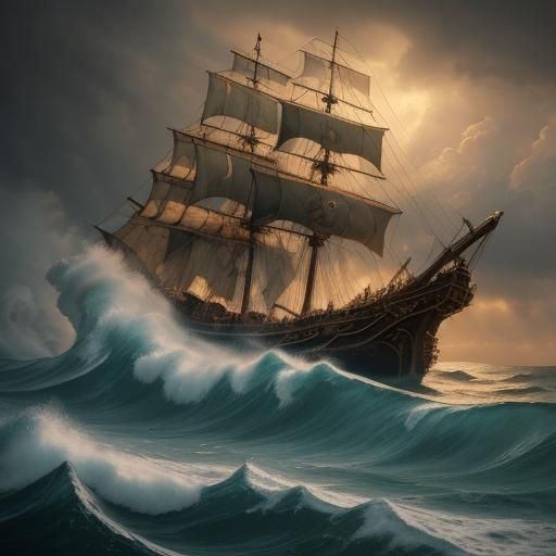 Pirates in a Stormy Sea, in the Style of Uderzo's Baroque Ma...