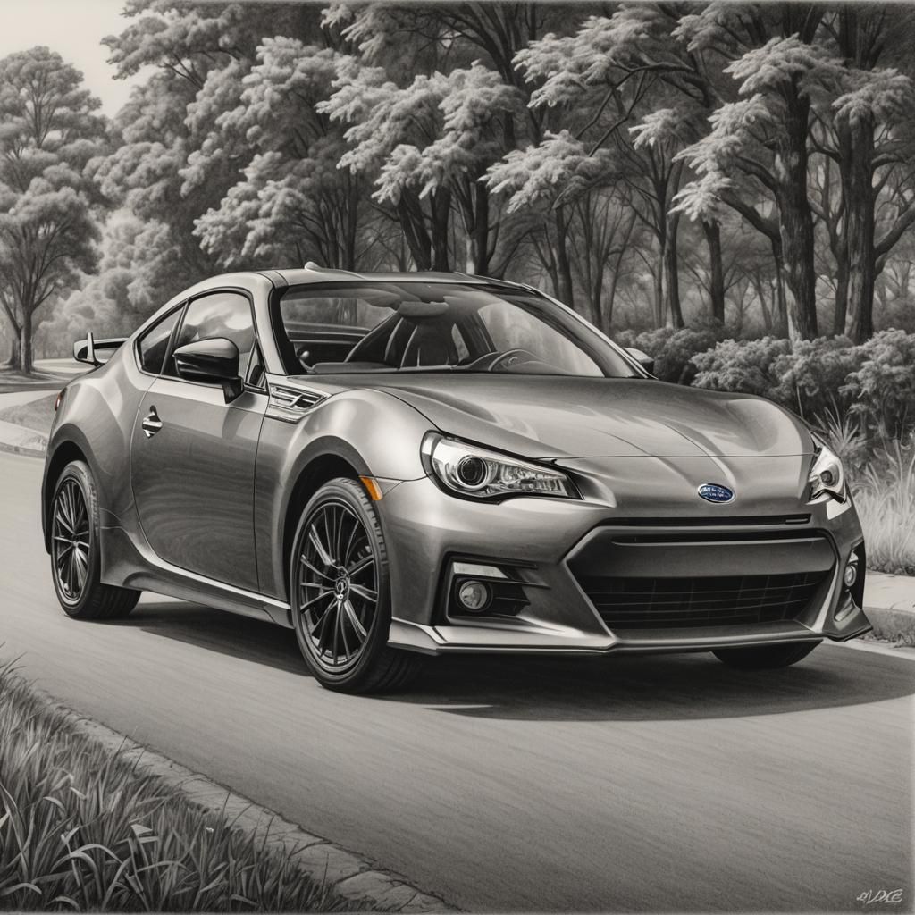 Realistic Graphite Pencil Drawing of a Subaru BRZ