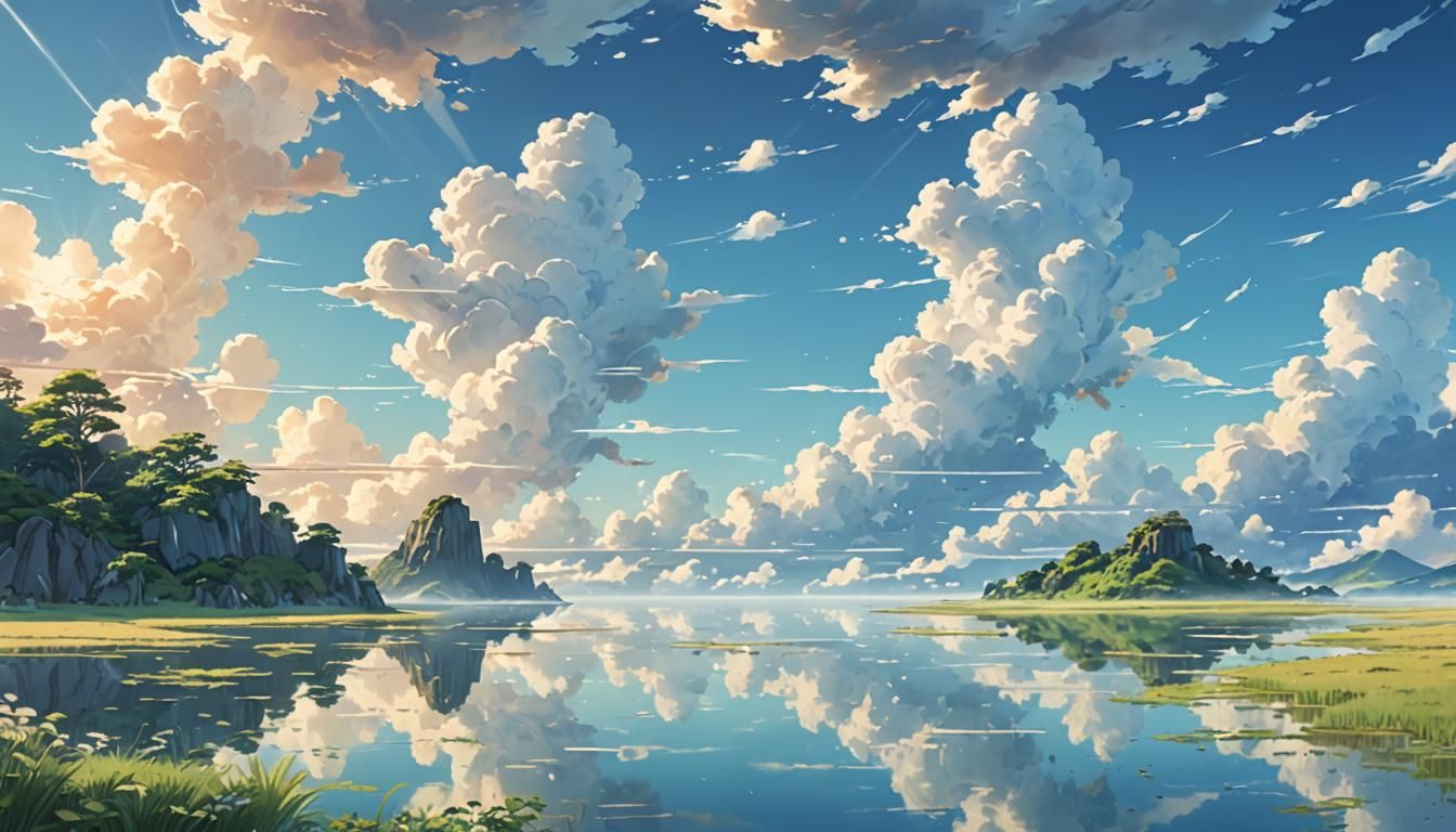 Dreamy Japanese Landscape Painting in Watercolor Style