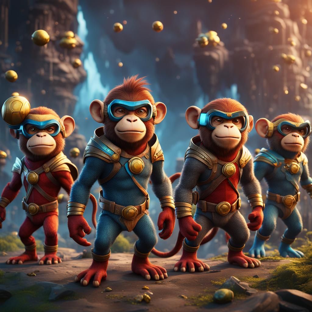 Monkey Superhero Team in Detailed Matte Painting