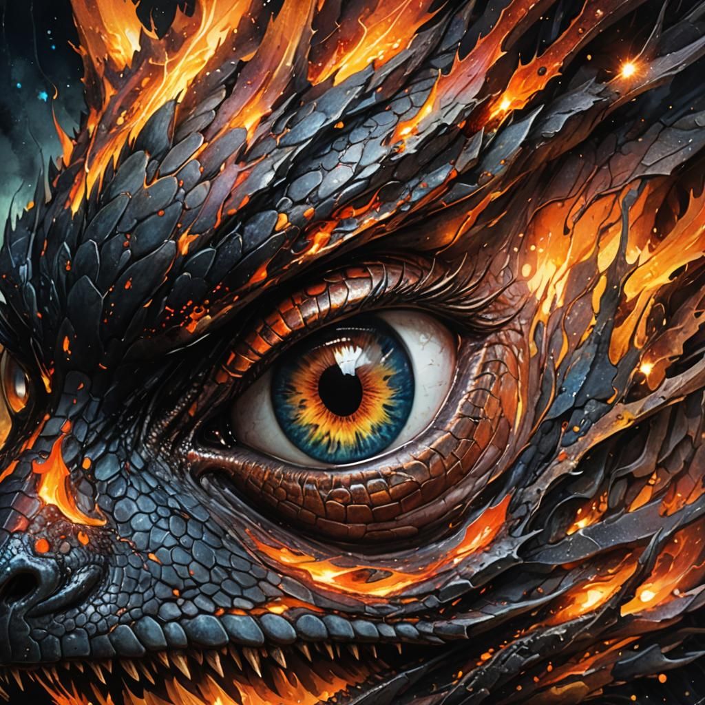 Lava Dragon Eye in Digital Watercolor