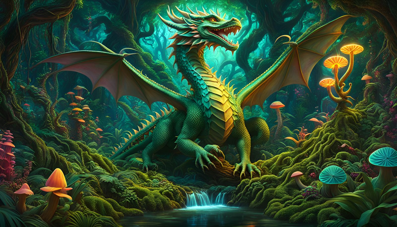 Psychedelic Jungle Dragon Guardian in High Fantasy