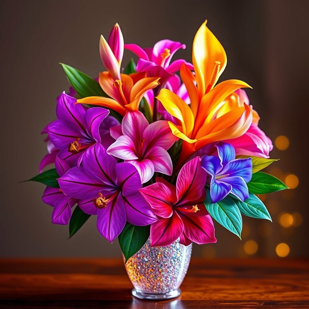 Exotic Floral Bouquet in Art Nouveau Style