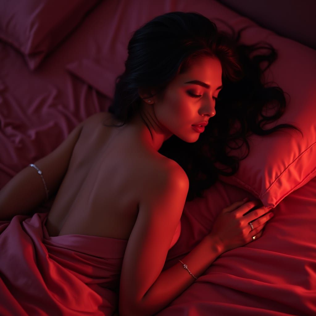 Sensual Woman on Bed in Art Nouveau Style