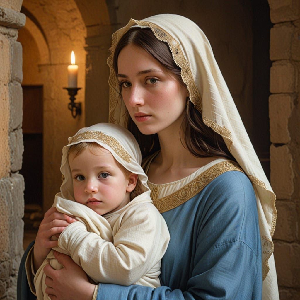 Family in Bethlehem Grotto on Christmas Eve