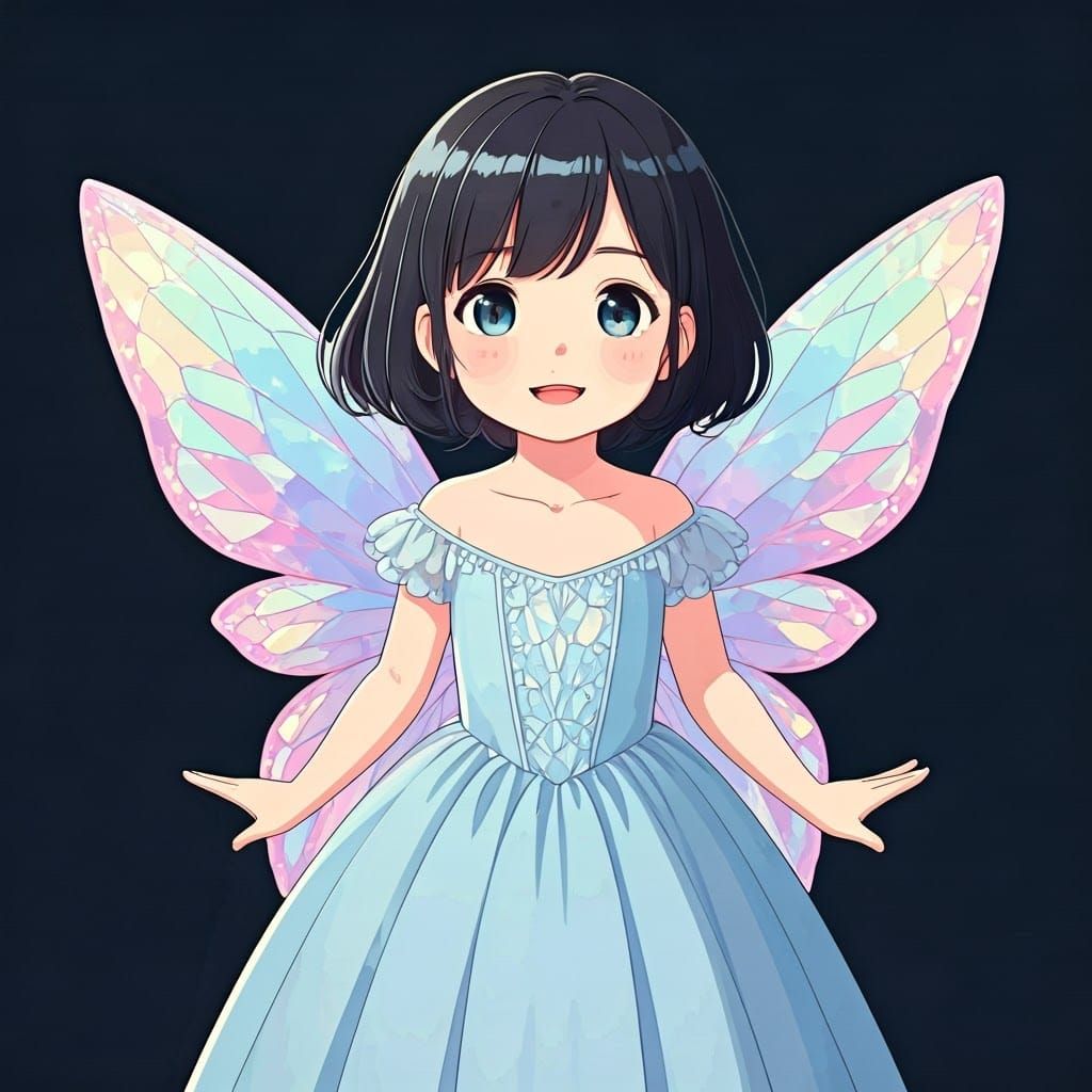 Cute Girl in Princess Gown with Butterfly Wings