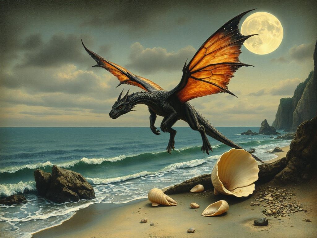 Ethereal Gothic Dragon with Butterfly Wings as Pointillism