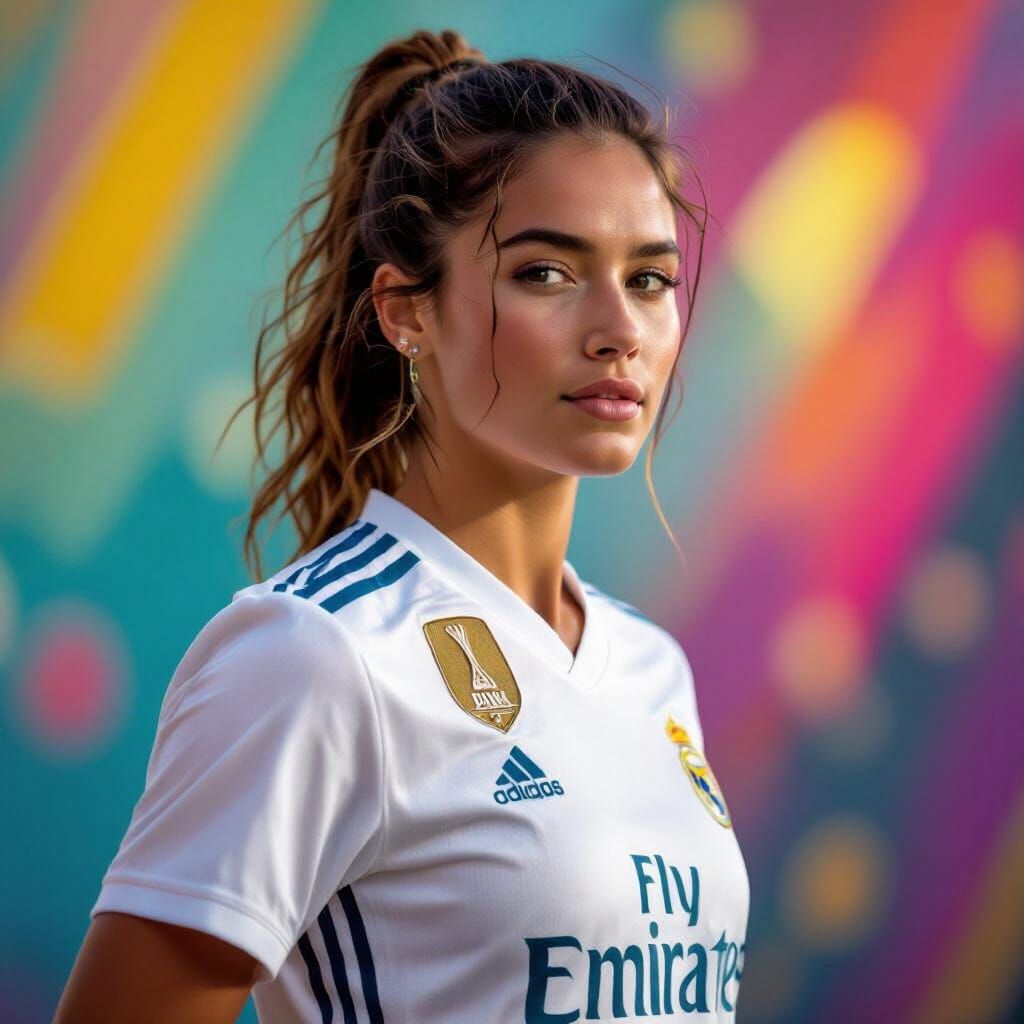 Real Madrid Female Footballer in Dynamic Pose