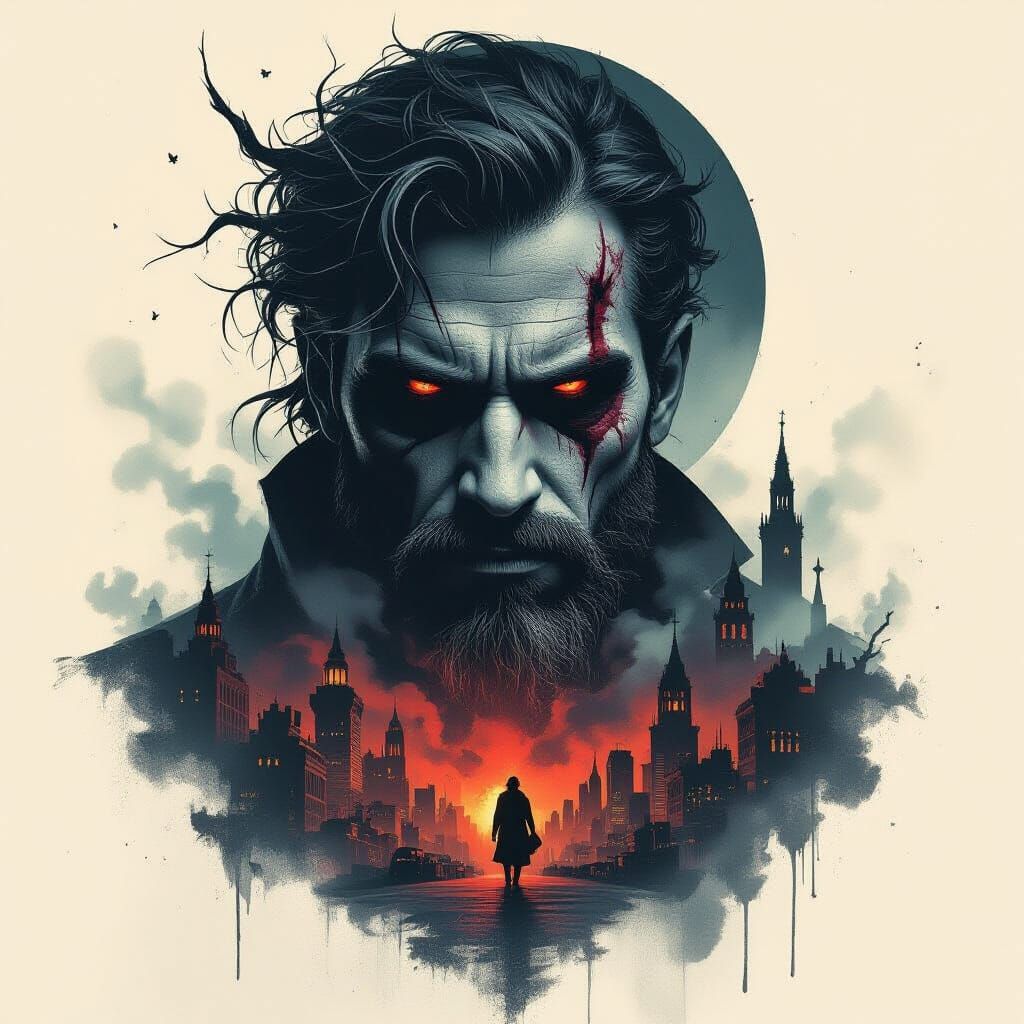 Ominous Figure in Dystopian Cityscape