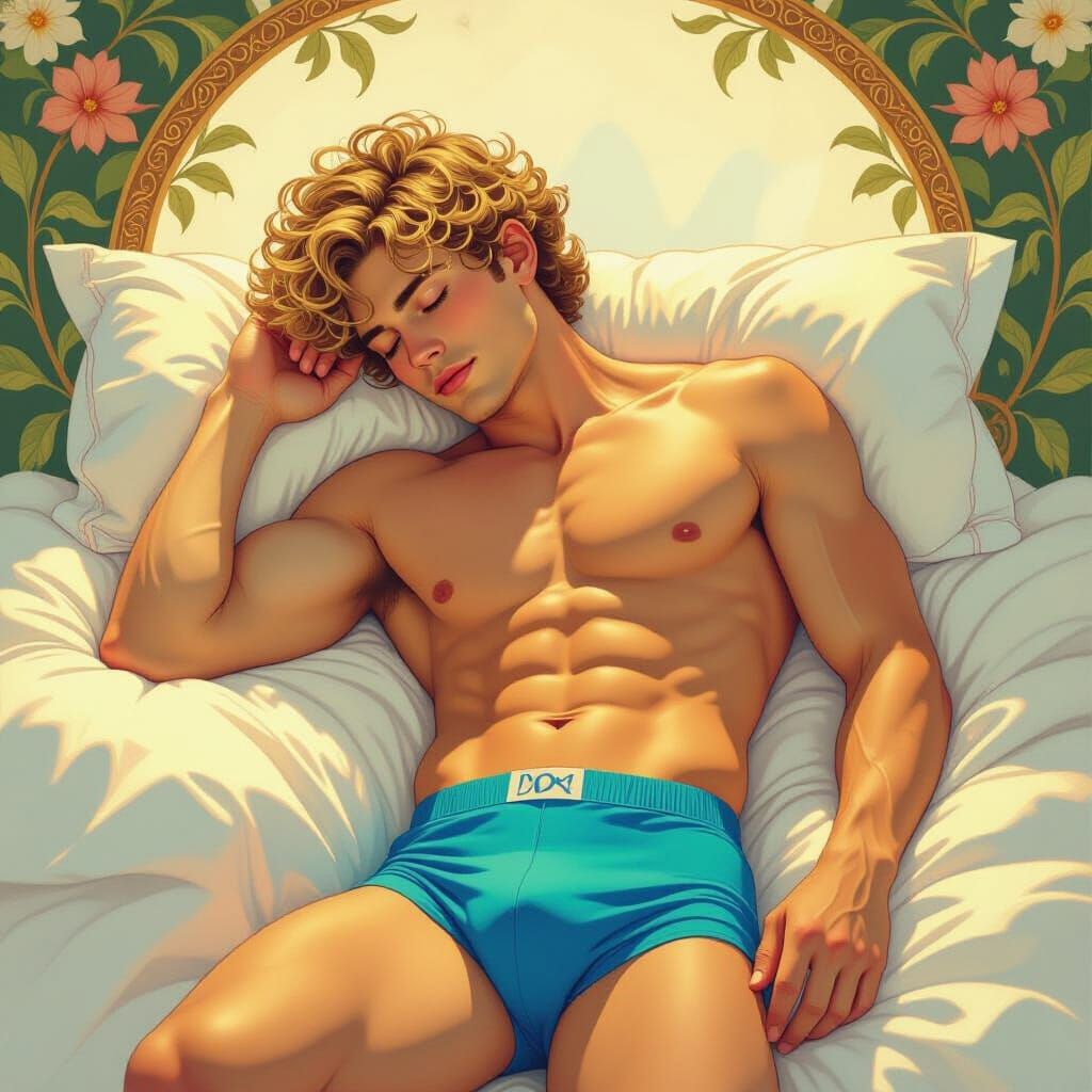 Sleeping Man in Art Nouveau Style