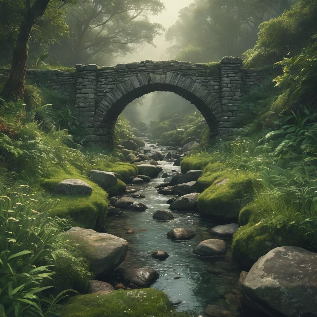 Picturesque Stone Bridge Concept Art in Lush Environment