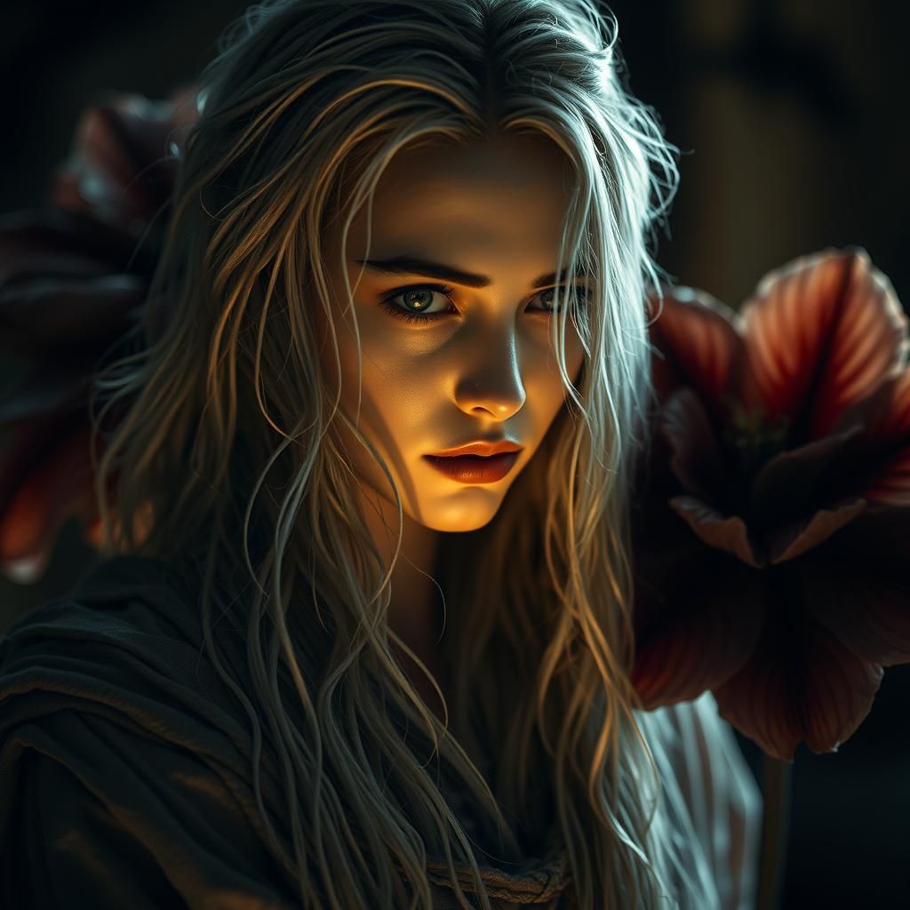 Ethereal Portrait with Flowers in Soft Focus