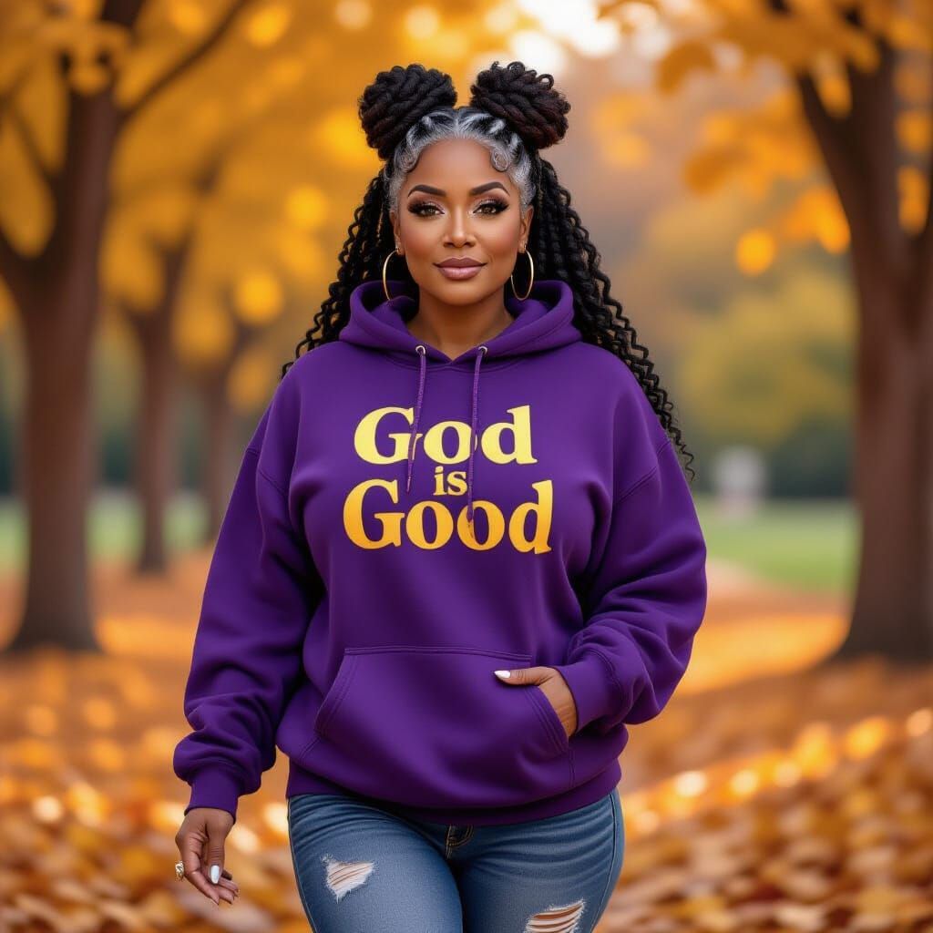 Confident Woman in Autumn Leaves, Inspired by Sherald