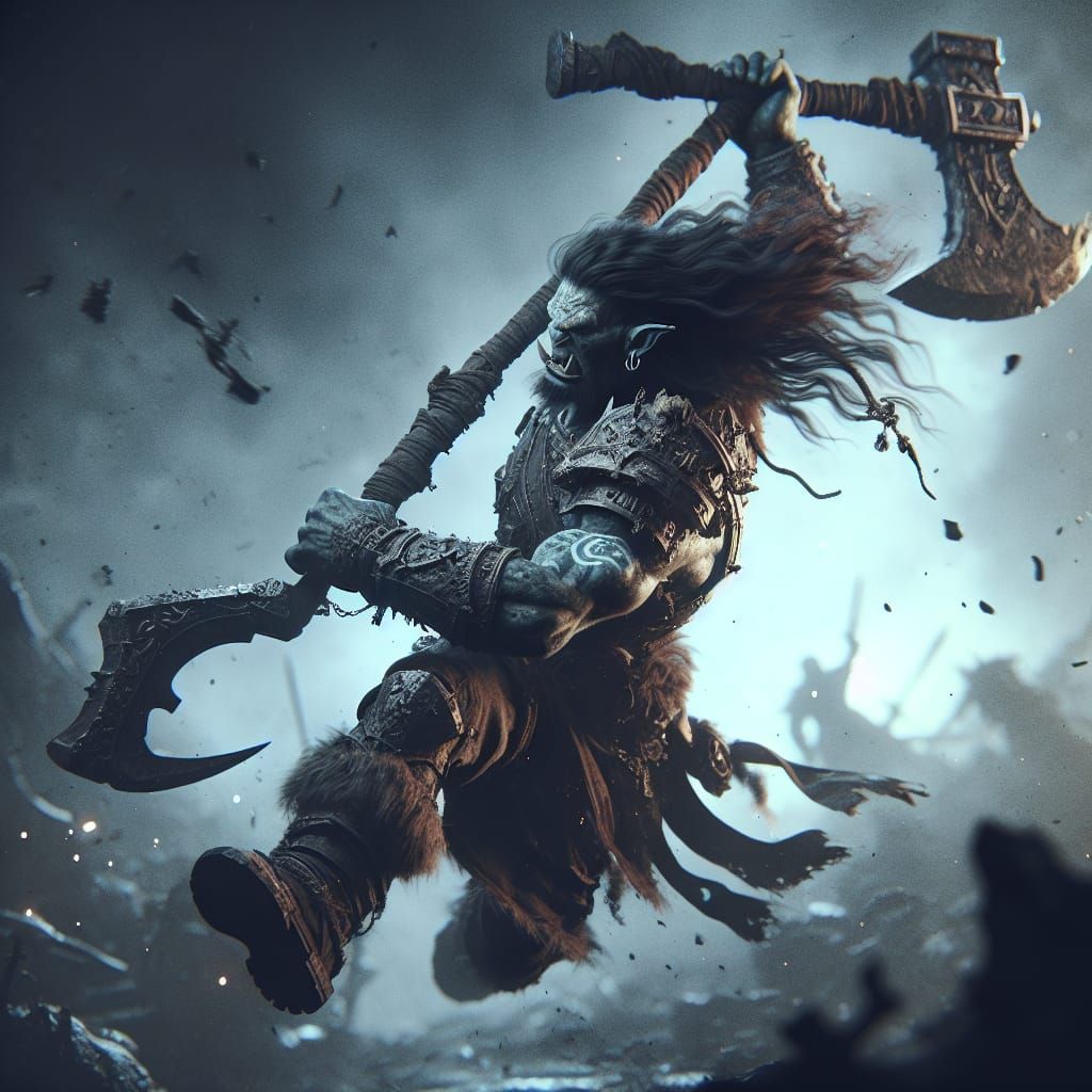 Powerful Orc Warrior Mid-Battle in Ultra-HD