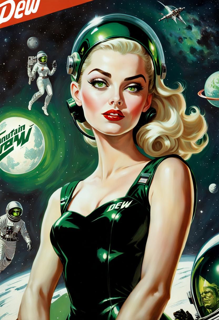 Retro Sci-Fi Mountain Dew Pin-Up Poster