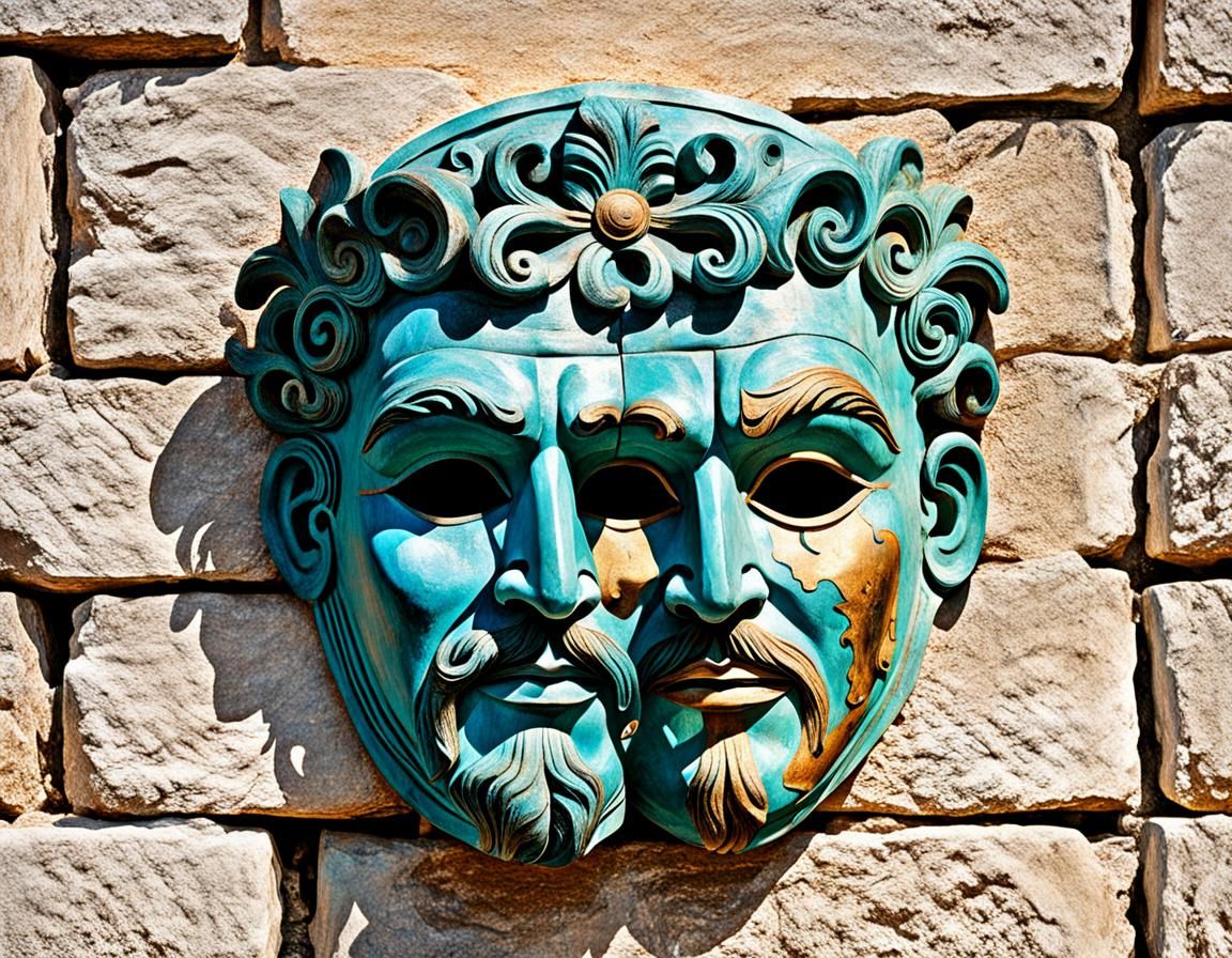 Comeday and Tragedy Masks arAe Ancient Symbols in Ancient Greek Theatre