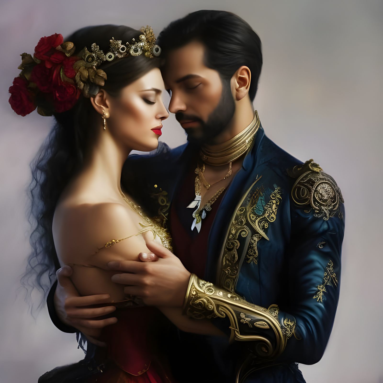 Romantic Embrace: Intricate Oil Painting in 3D