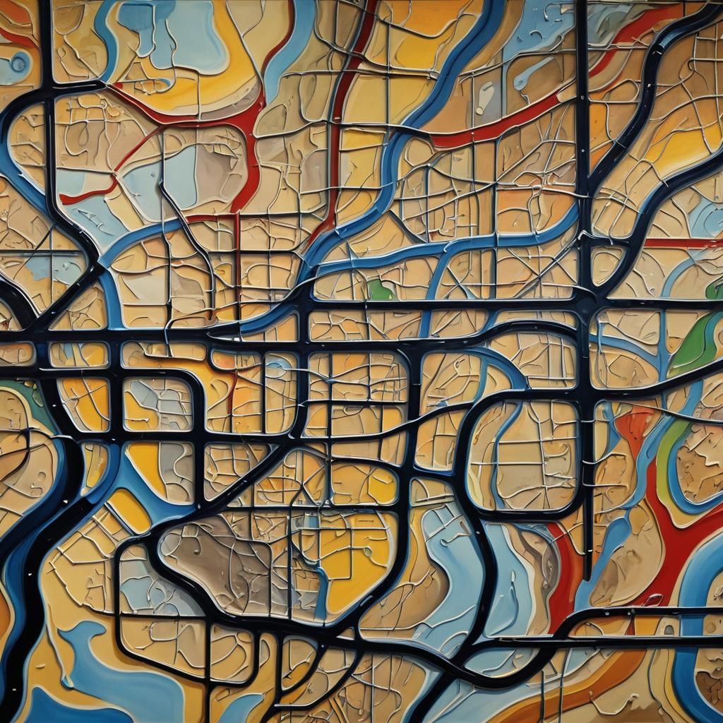 Melting Subway Map in Surrealist Dreamscape