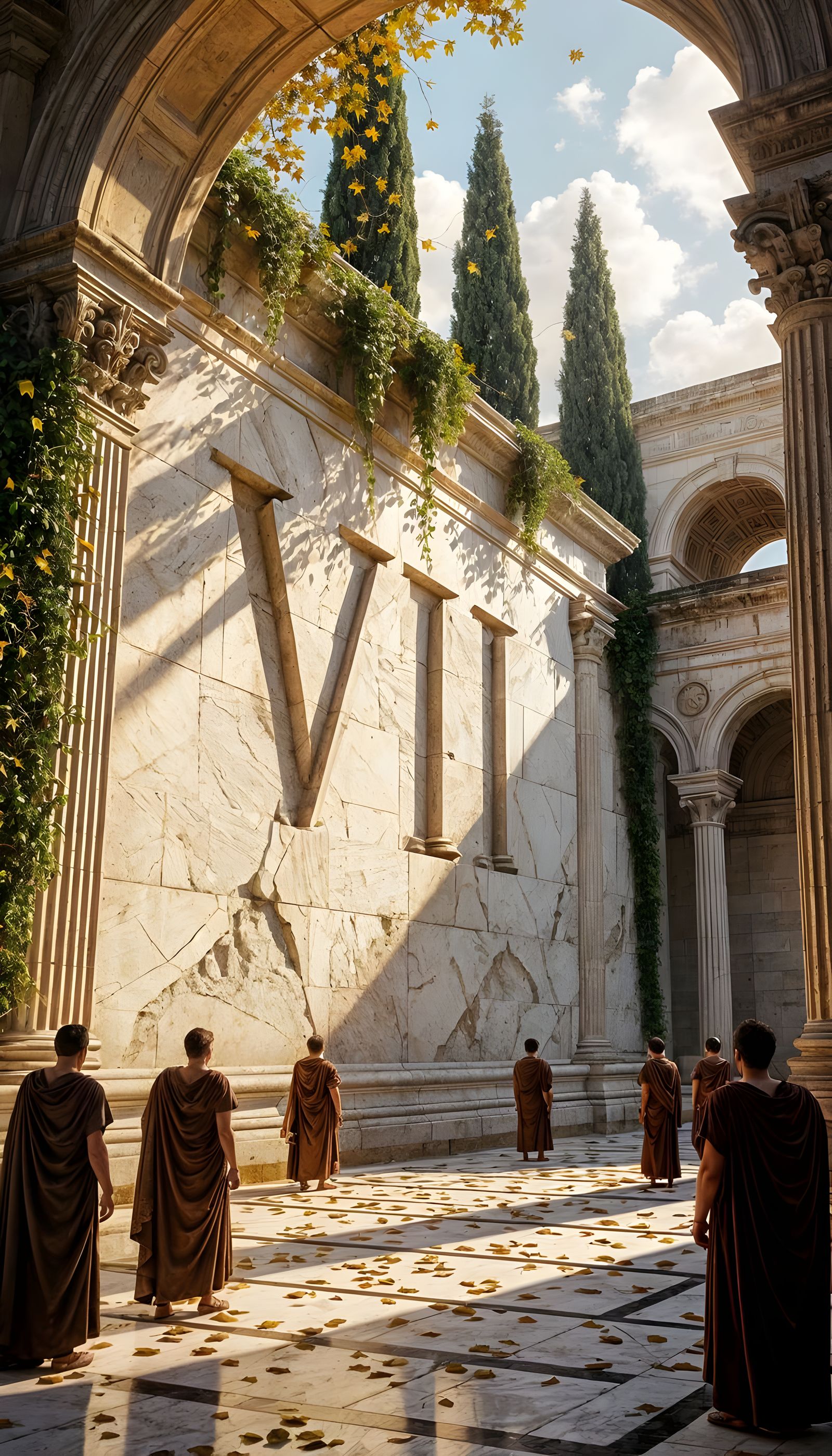 Colossal Roman Wall with Numeral VII in Golden Light