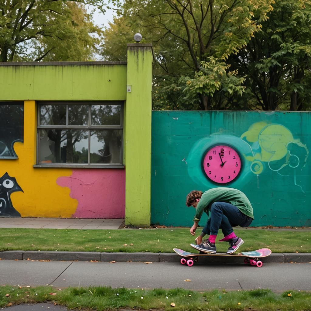 Surreal Skateboard Melancholy in Vibrant Colors