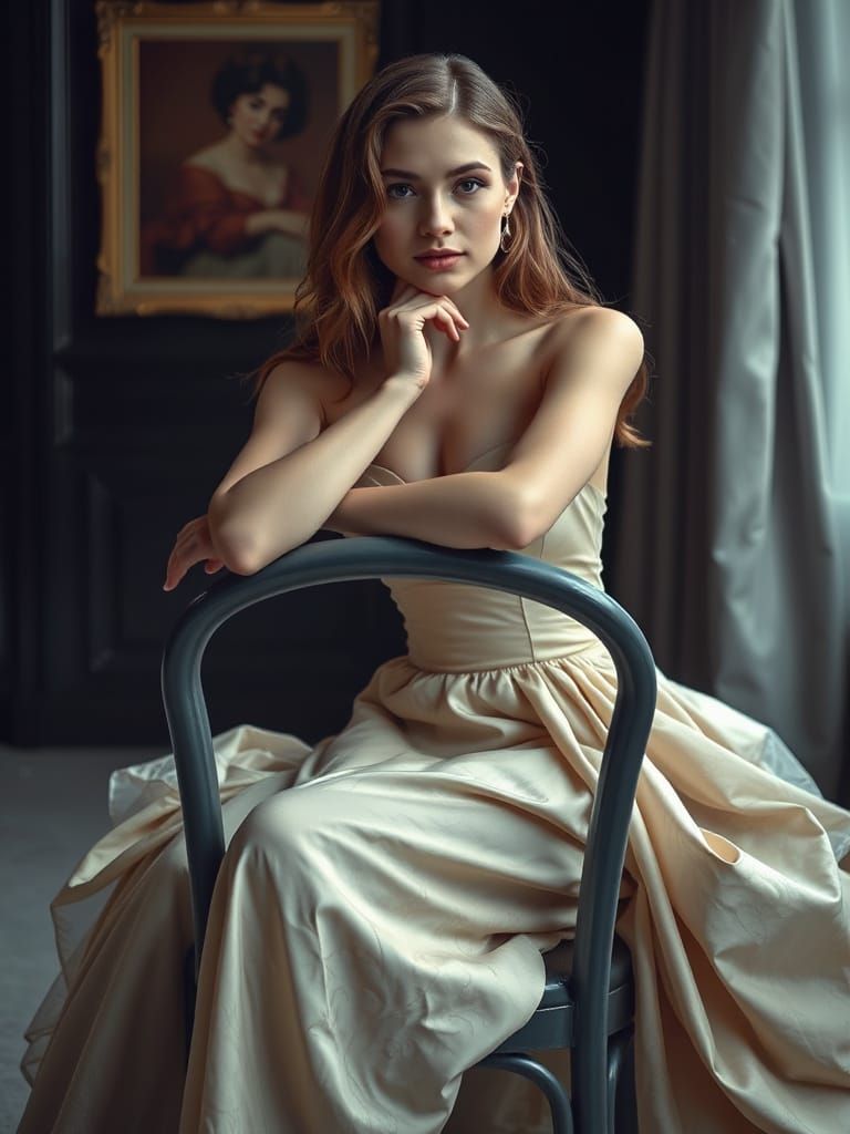 Elegant Woman in Luxurious Gown: Glamorous Portrait