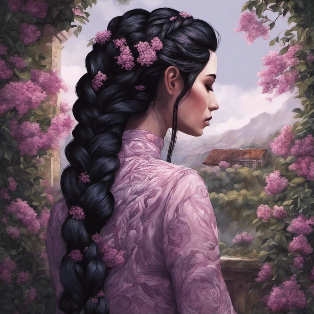 Woman with Lilac Braids: Fantasy Concept Art