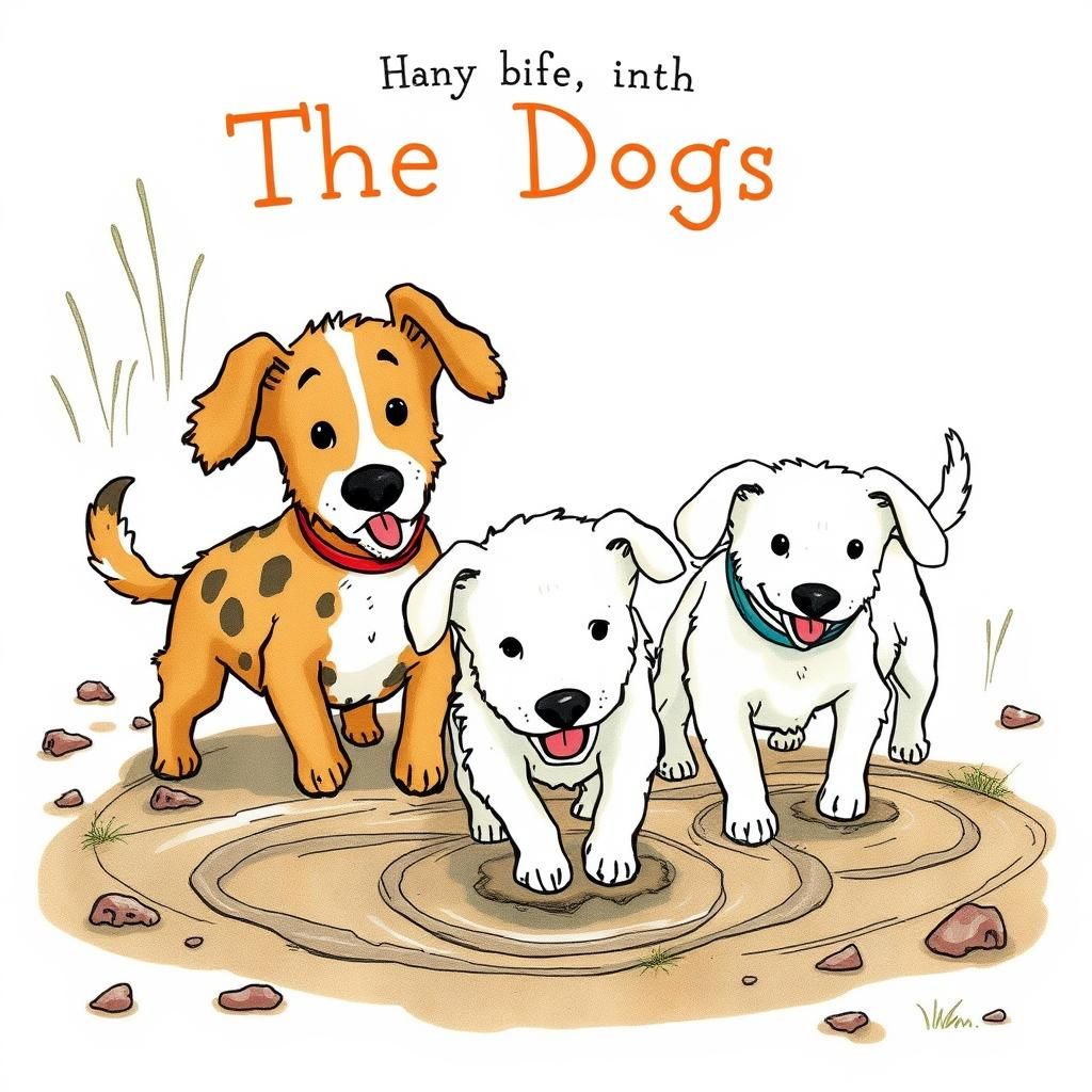 Dogs Playing in Mud: Storybook Illustration