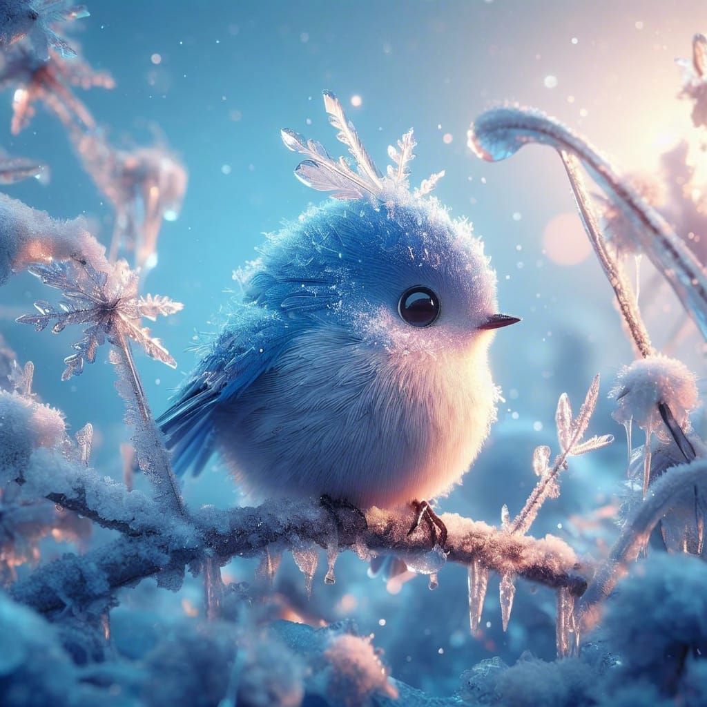 Icy Winter Bird in Detailed Digital Art